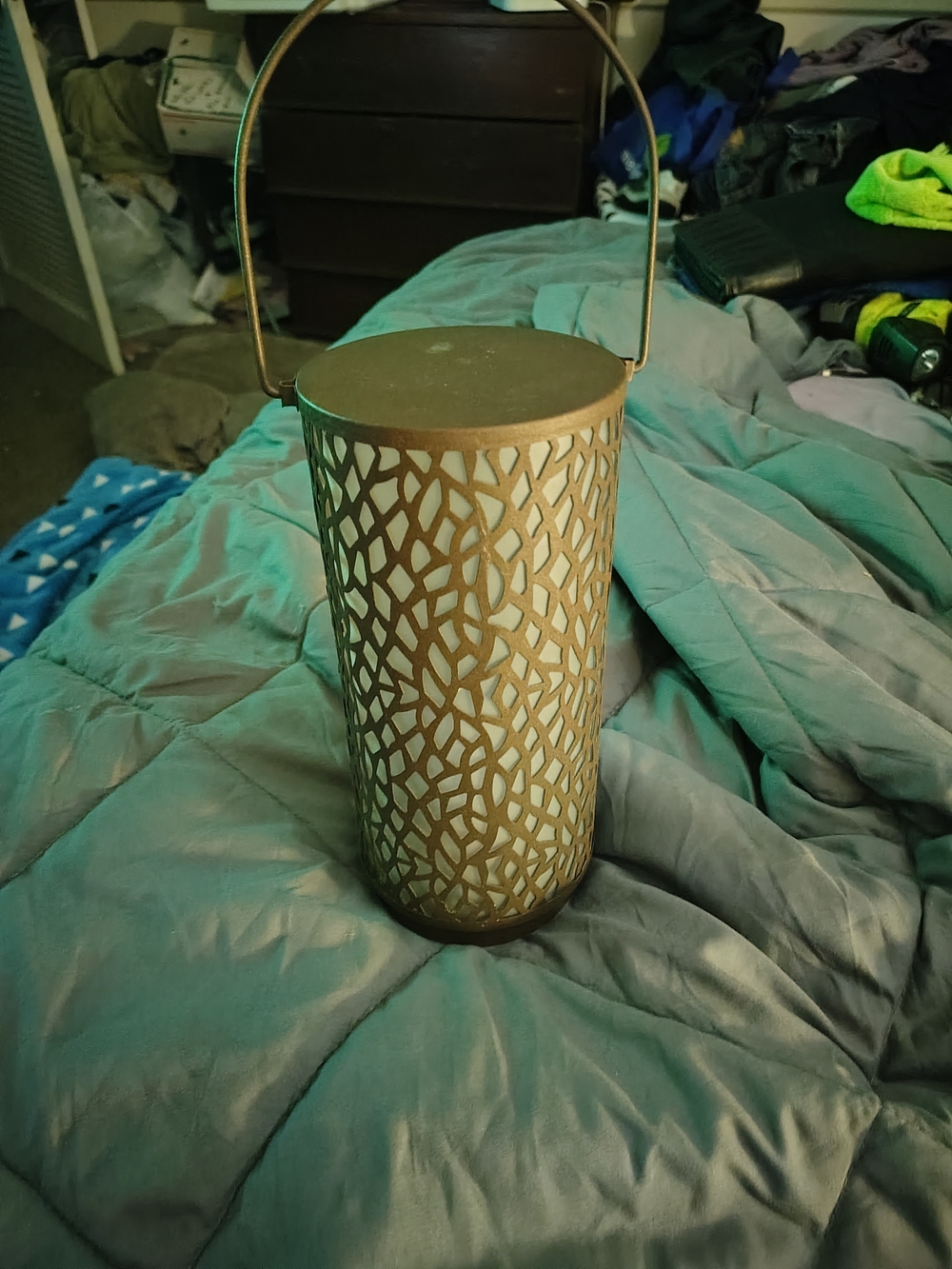 Decorative Gold Metal Lantern with Intricate Cutwork